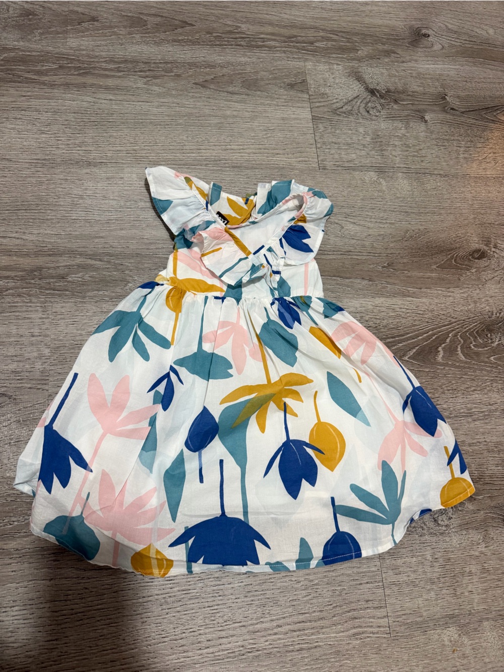 Tea Collection White Dress with Blue, Pink & Mustard Floral Print and Cat and Ja